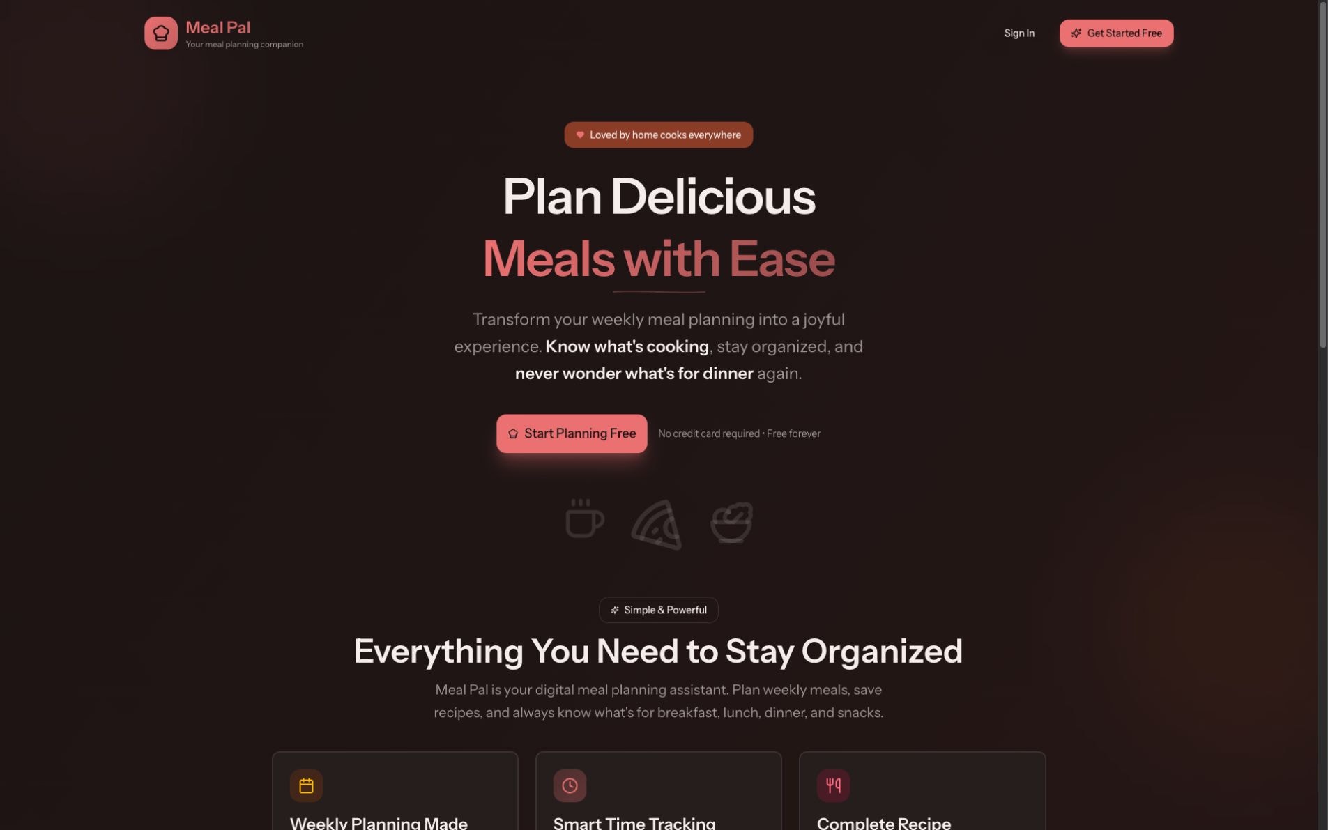 Meal Pal: the homepage