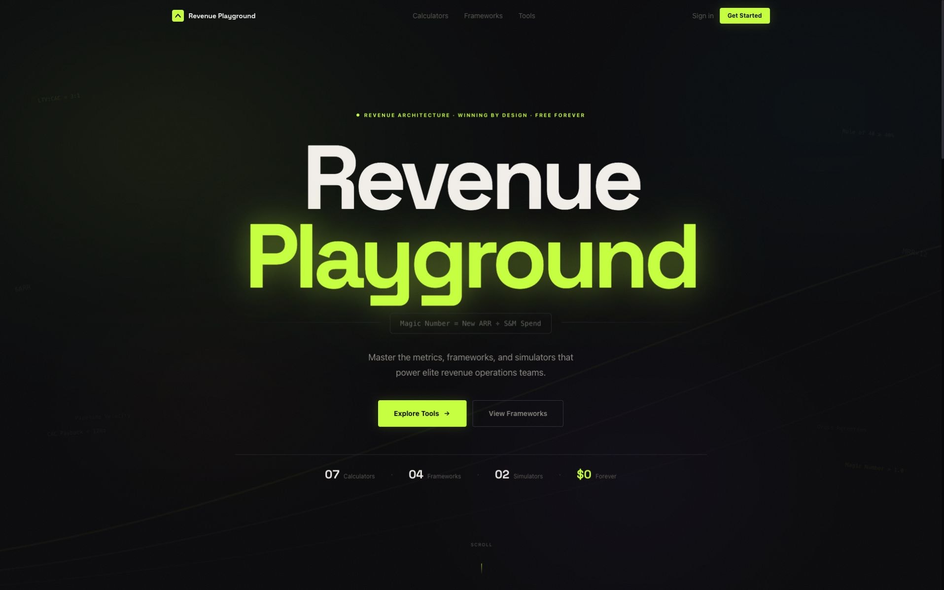 Revenue Playground: the homepage